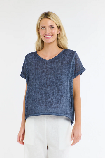 Calypso Vee Neck S/S Top Navy