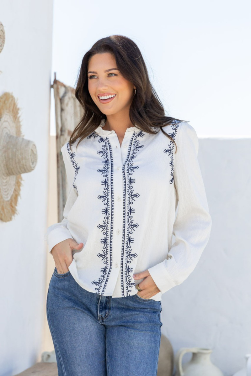 Gypsy Embroidered Blouse Blk/Wht