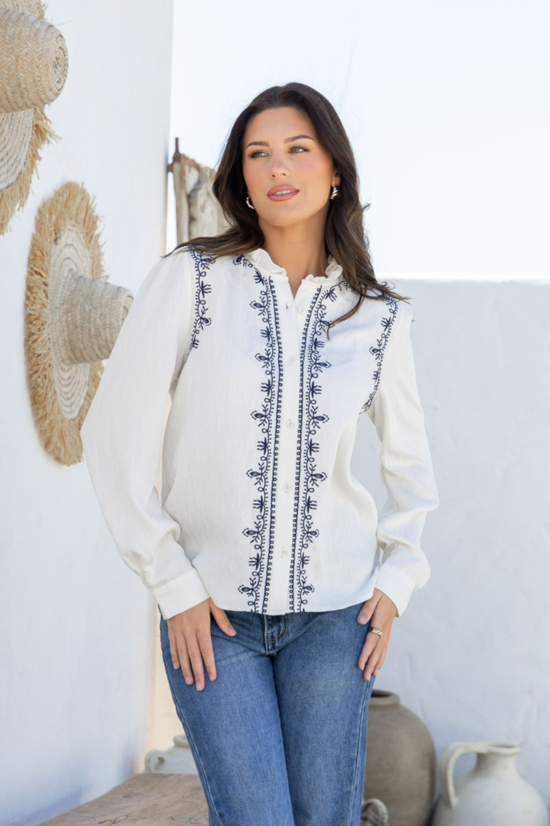 Gypsy Embroidered Blouse Blk/Wht