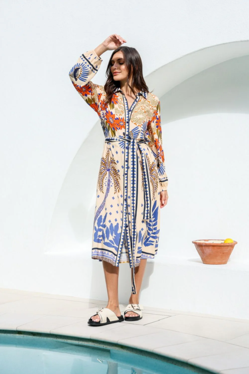 Tropical Sahara Midi Tie Dress