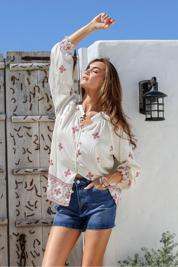 Luna Shirred Cuff Border Top