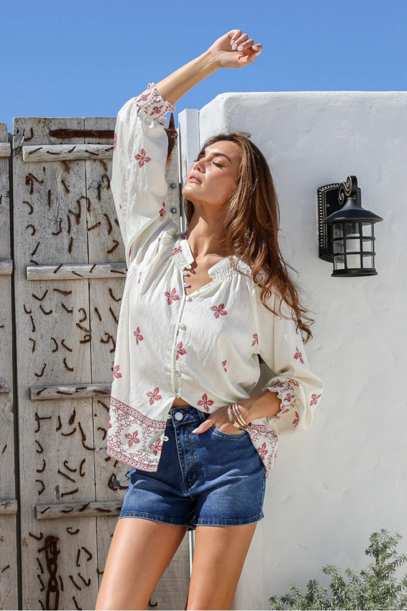 Luna Shirred Cuff Border Top