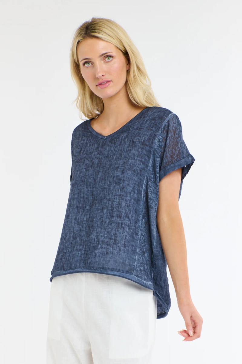 Calypso Vee Neck S/S Top Navy