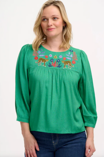 Sugarhill - Hyma Top Green Leopard Floral
