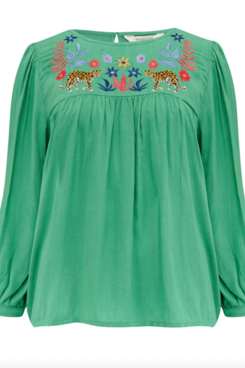 Sugarhill - Hyma Top Green Leopard Floral