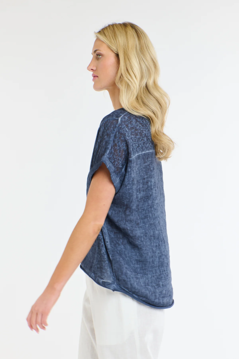 Calypso Vee Neck S/S Top Navy