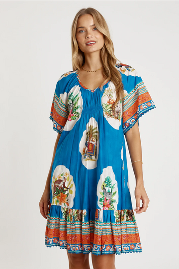 Cyra Shirred Dress Sky