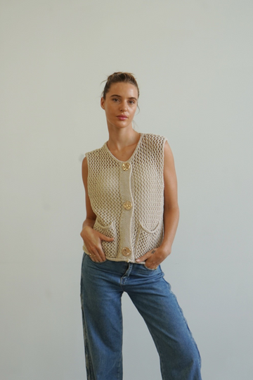 Etta Cotton Blend Vest Beige