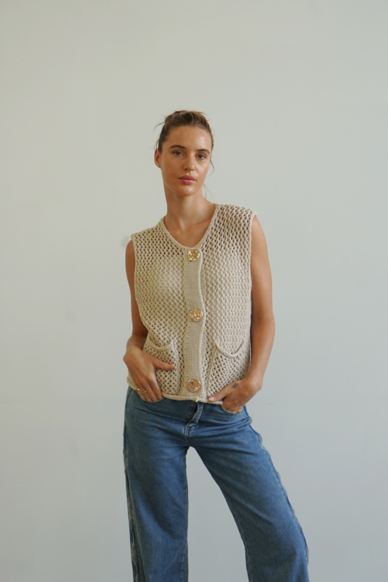 Etta Cotton Blend Vest Beige