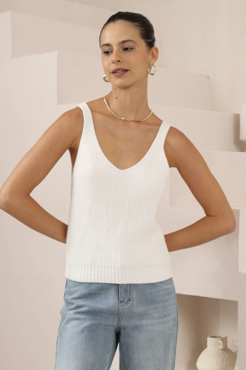 Daisy Knitted Tank White