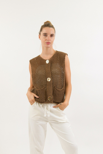 Etta Cotton Blend Vest Chocolate