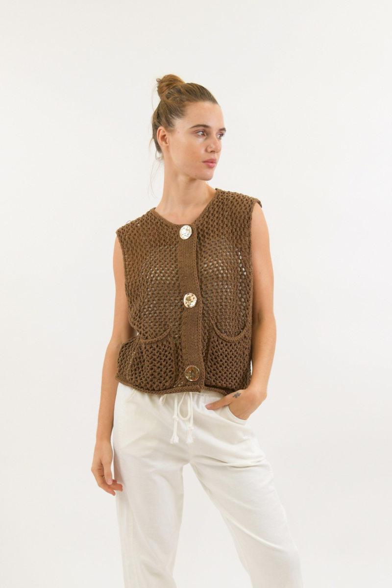 Etta Cotton Blend Vest Chocolate
