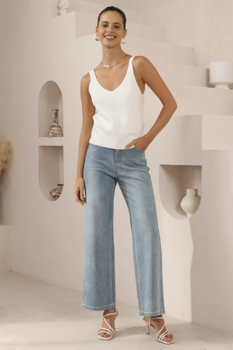 Daisy Knitted Tank White