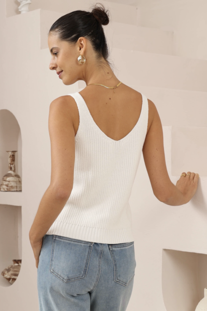 Daisy Knitted Tank White