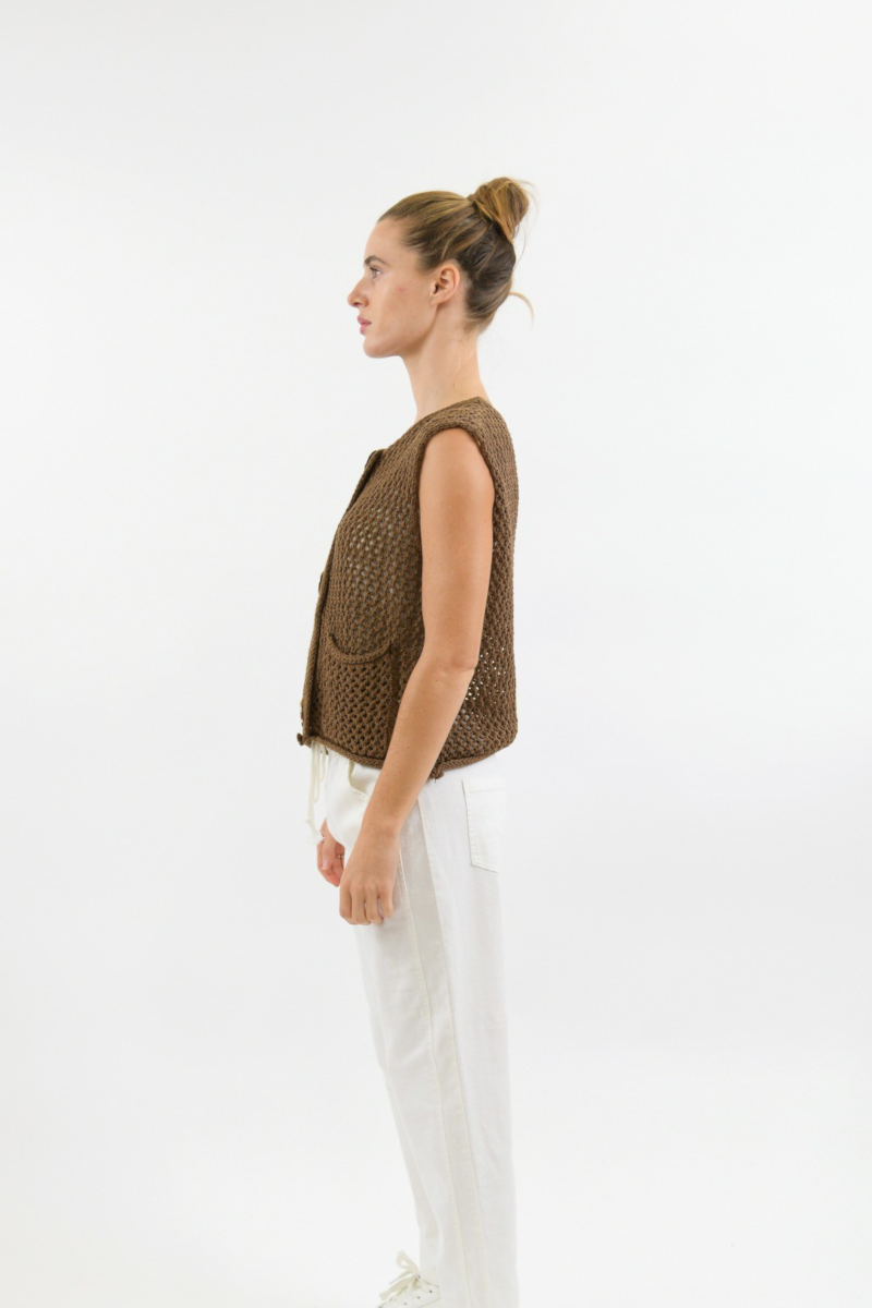 Etta Cotton Blend Vest Chocolate