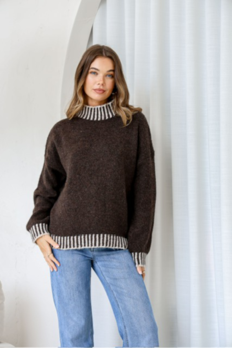 Tilly Blanket Stitch Knit Chocolate