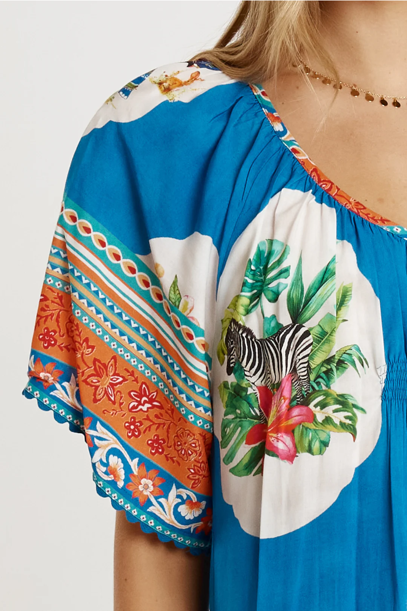 Cyra Shirred Dress Sky