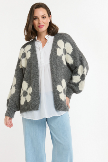 Urban Luxury - Cardi Flowers Grey/White