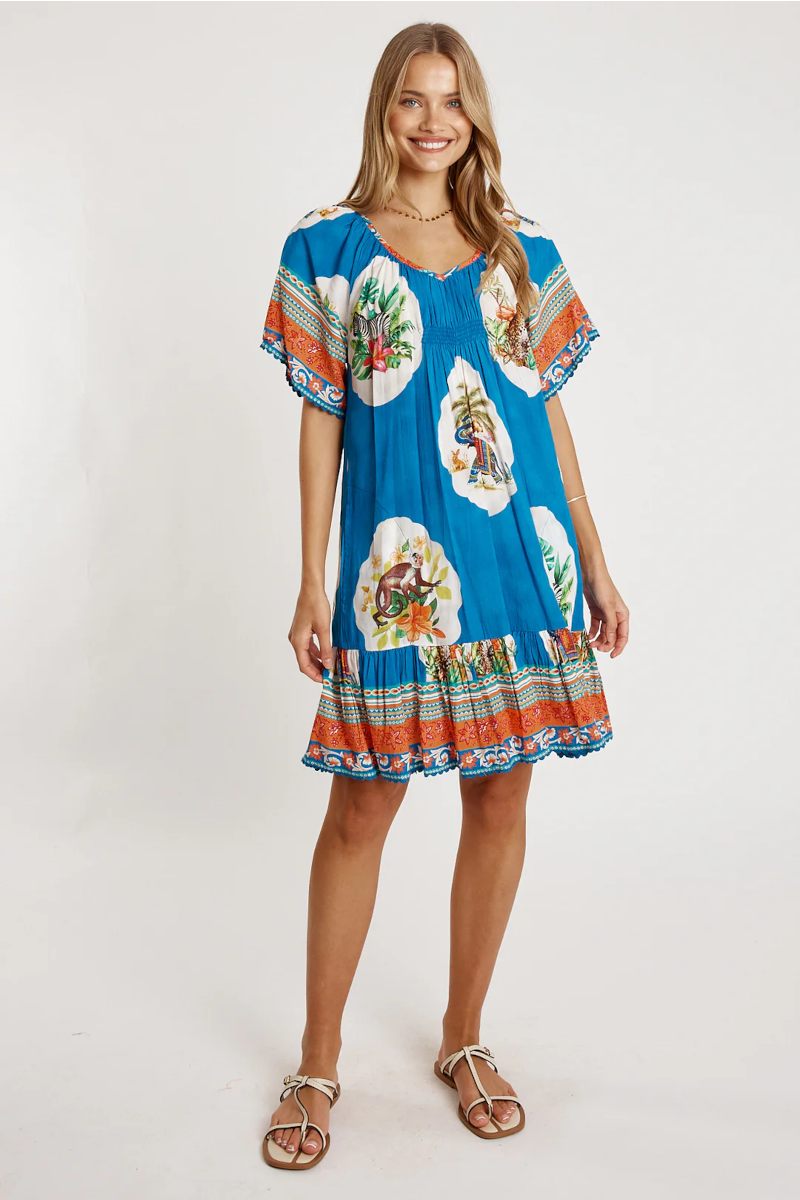 Cyra Shirred Dress Sky