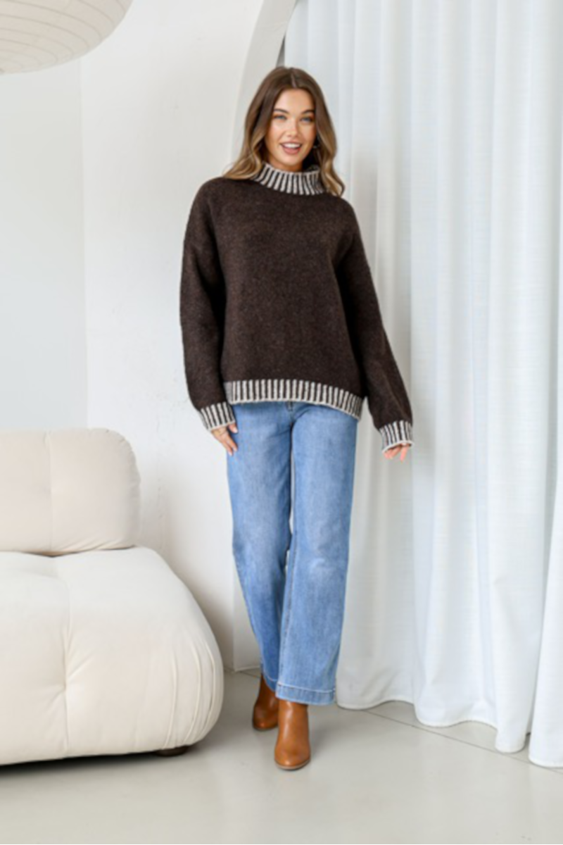 Tilly Blanket Stitch Knit Chocolate