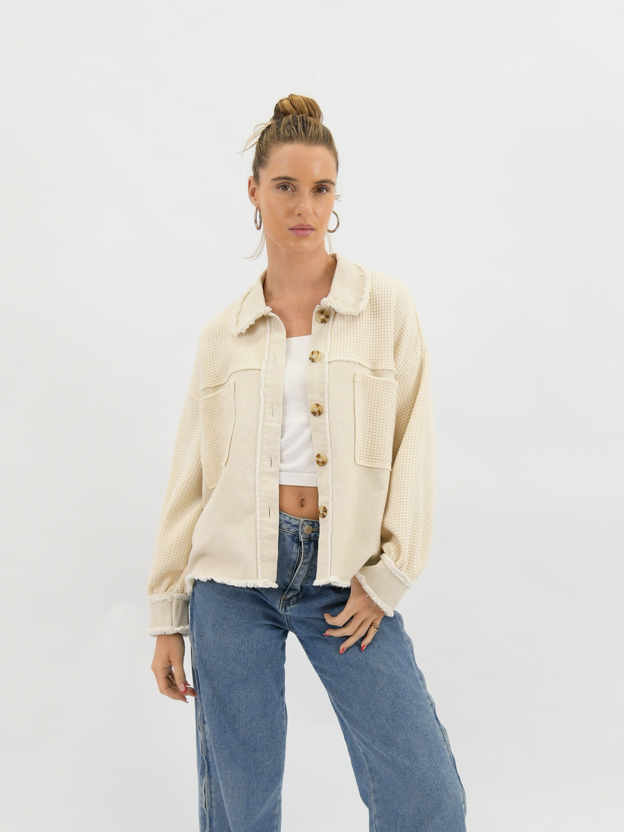 Waffle Knit Shacket Biege