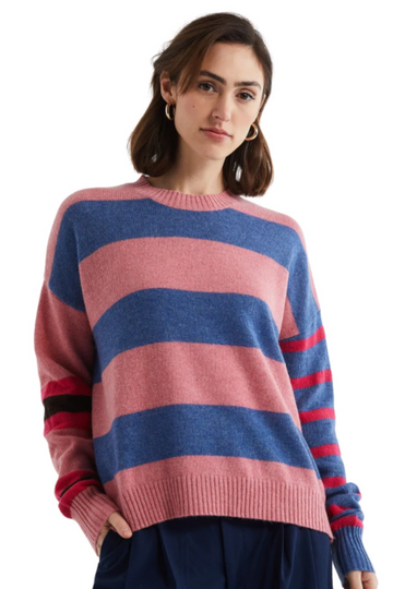 Ld & Co - Lambswool Stripe Crew Pink