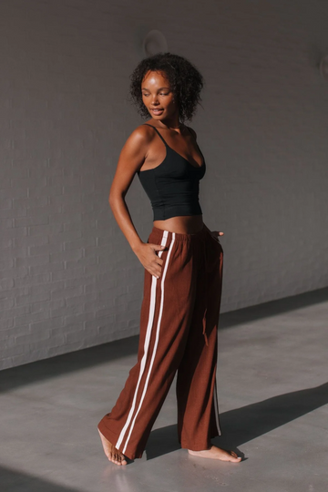 Berline Side Stripe Linen Pant Chocolate