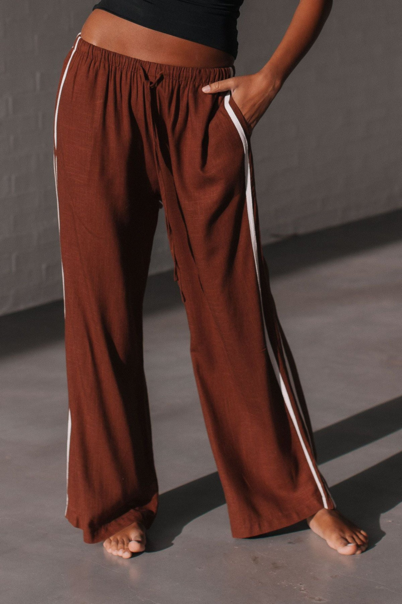 Berline Side Stripe Linen Pant Chocolate