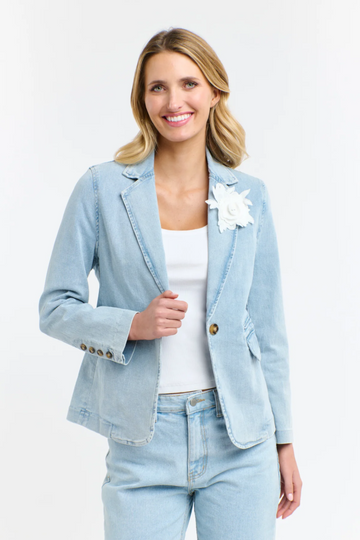 365 Days - Denim Blazer With Brooch