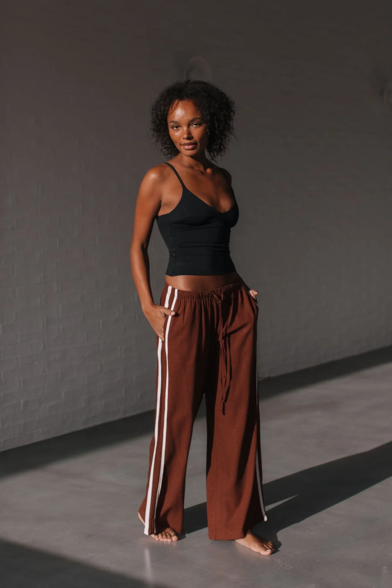 Berline Side Stripe Linen Pant Chocolate