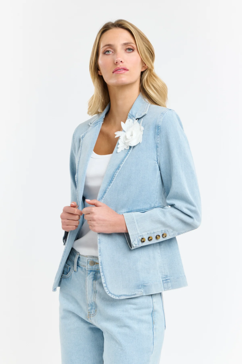 365 Days - Denim Blazer With Brooch