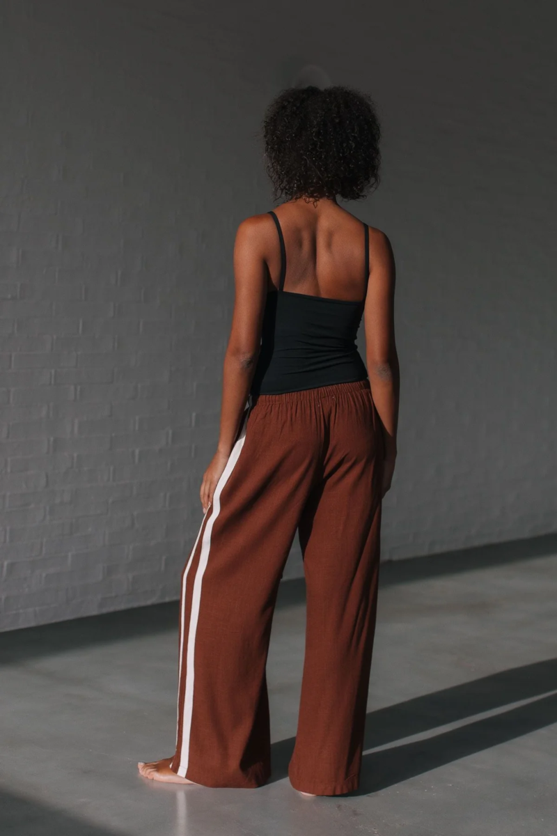 Berline Side Stripe Linen Pant Chocolate