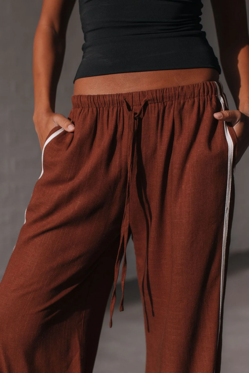 Berline Side Stripe Linen Pant Chocolate