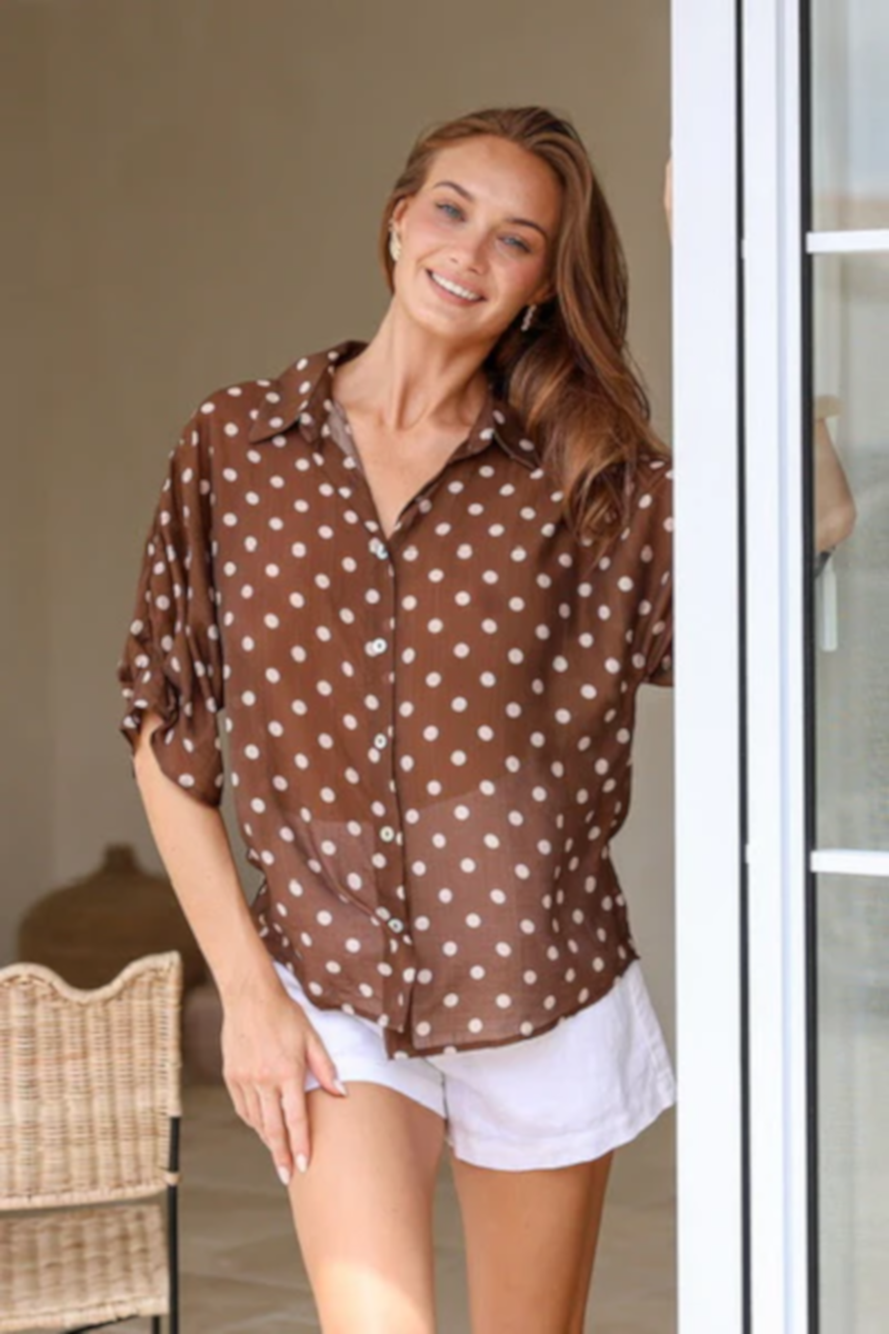 Polka Dot Malta Top Brown