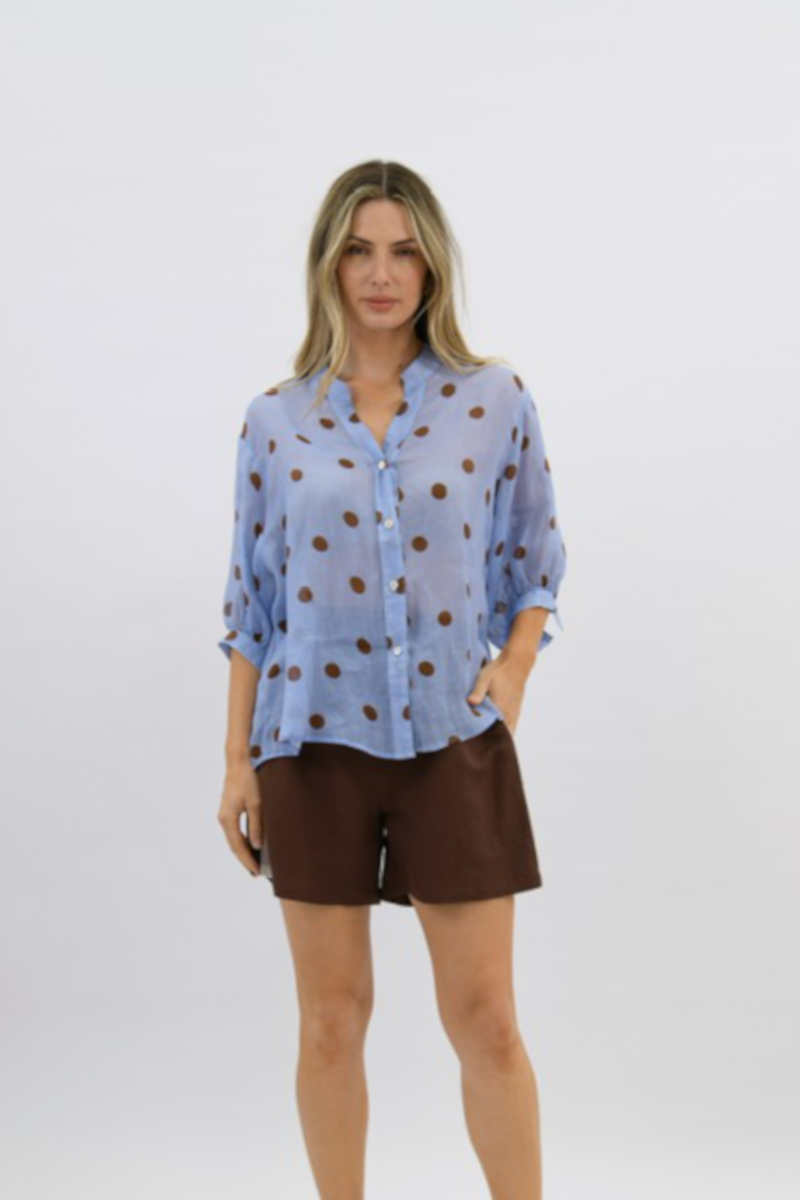Dottie Linen Shirt Blue/Choc