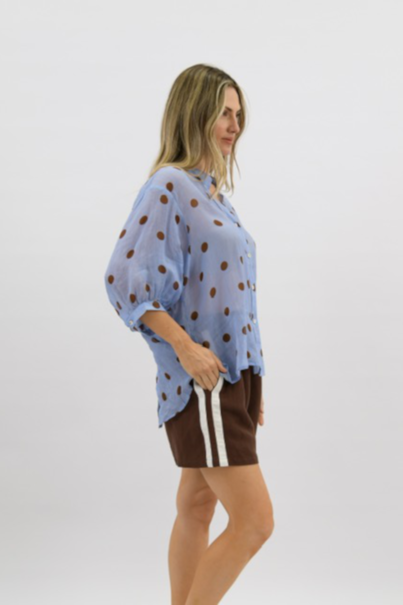 Dottie Linen Shirt Blue/Choc