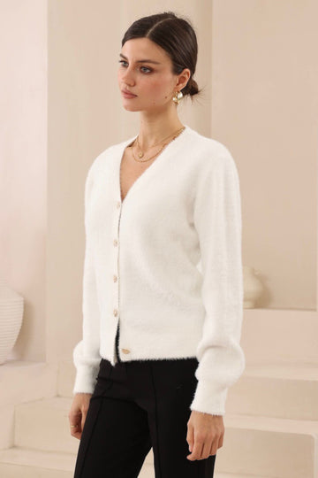 Starlet Fluffy Cardigan White