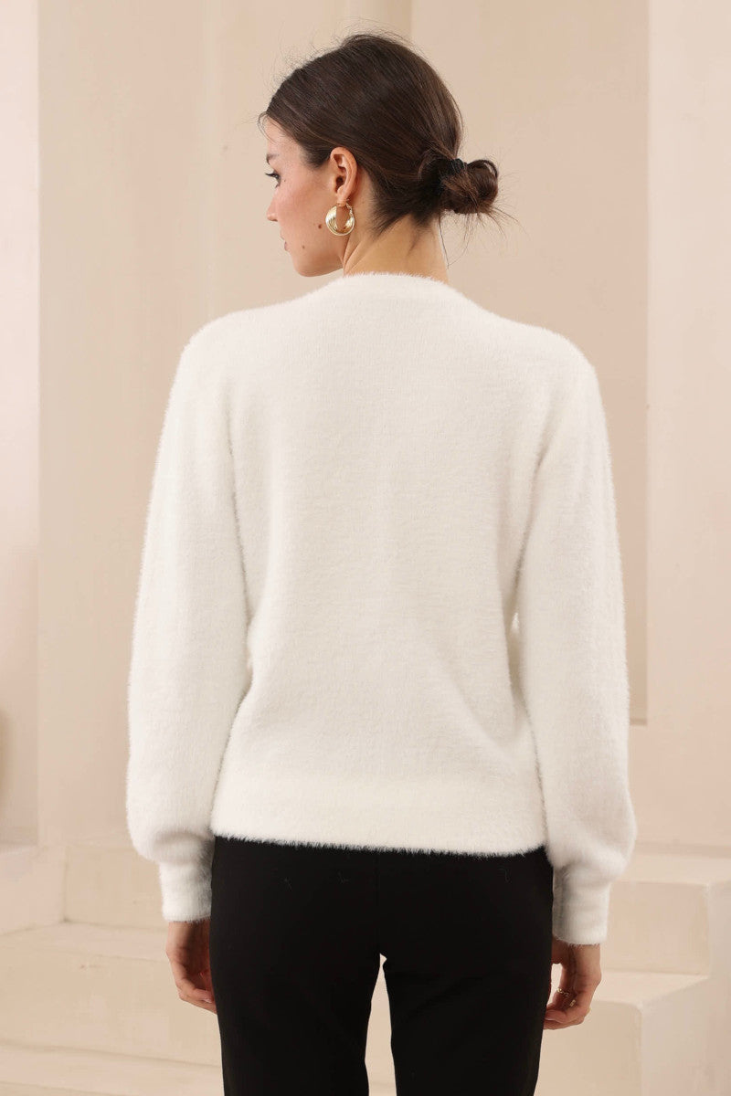 Starlet Fluffy Cardigan White