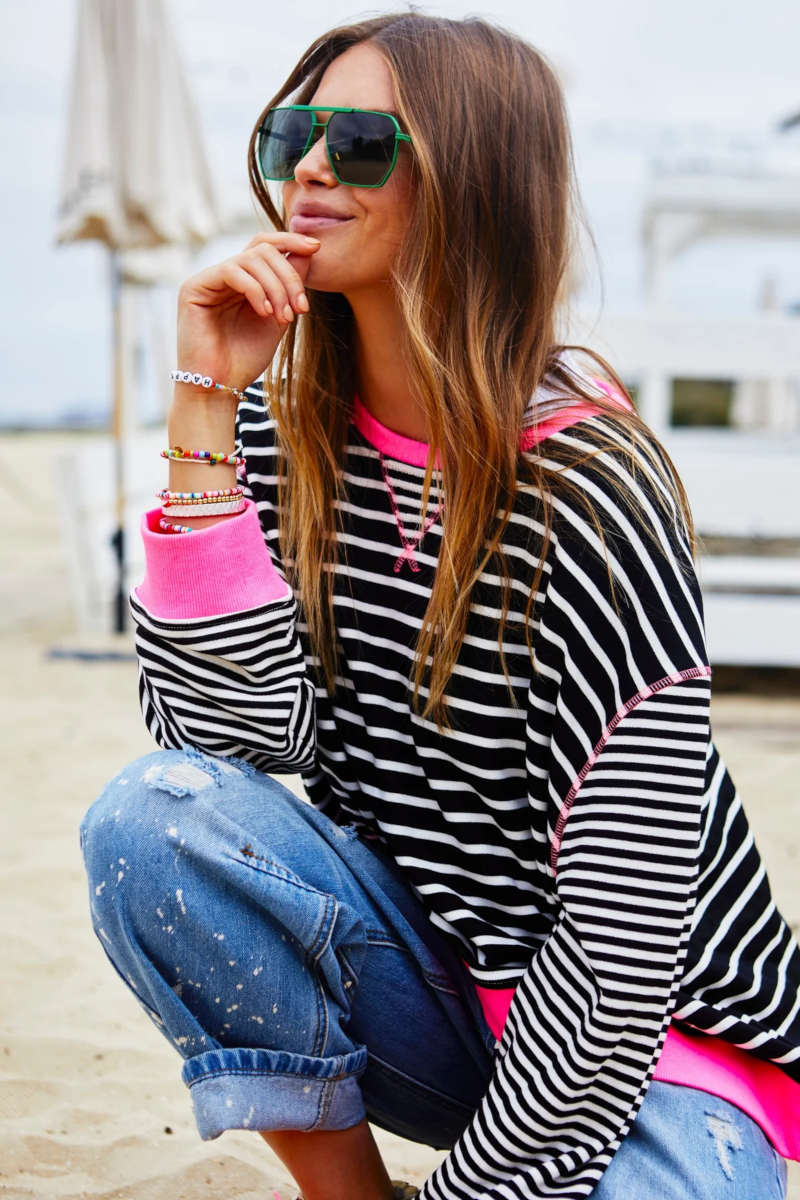 Cat Hammill - Retro Stripe Sweat Black/Pink