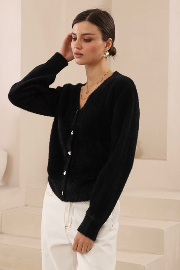 Starlet Fluffy Cardigan Black