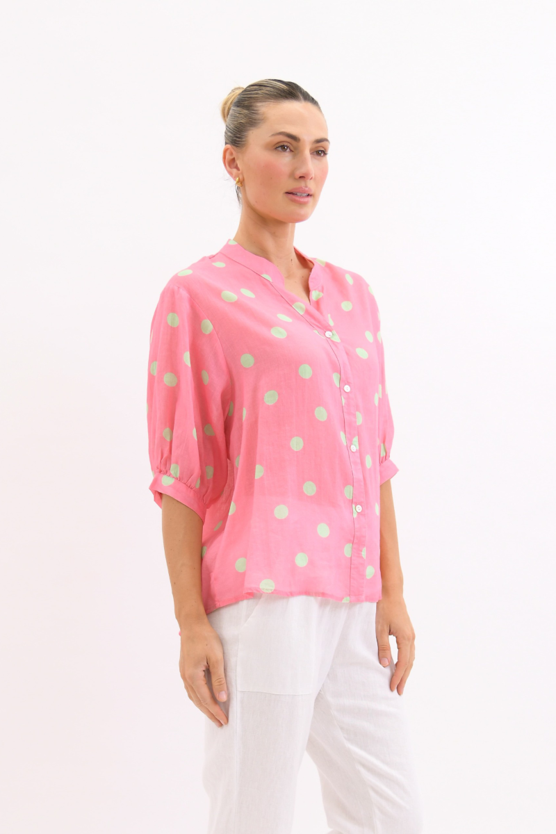 Dottie Linen Shirt Pink/Green