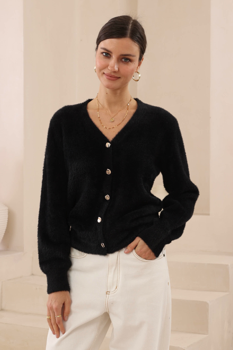 Starlet Fluffy Cardigan Black