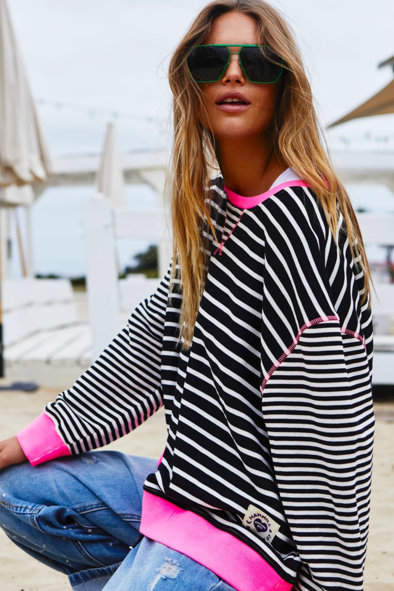 Cat Hammill - Retro Stripe Sweat Black/Pink