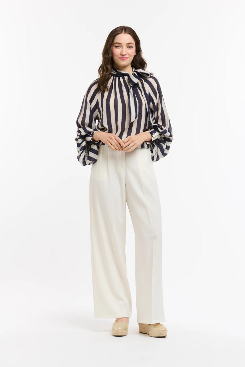Striped Bow Neck Blouse Navy/White