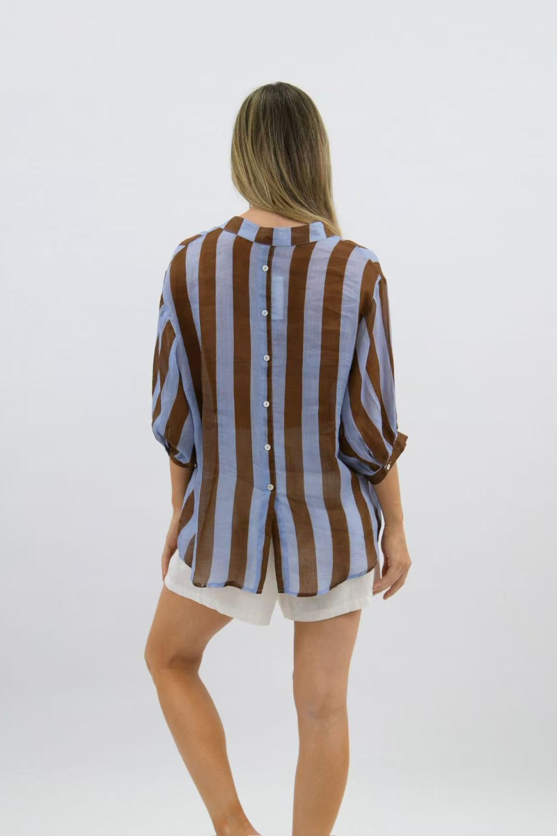 Dorothy Stripe Linen Shirt Blue/Choc