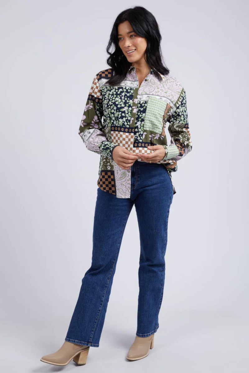 Elm - Vetiver Patchwork Shirt