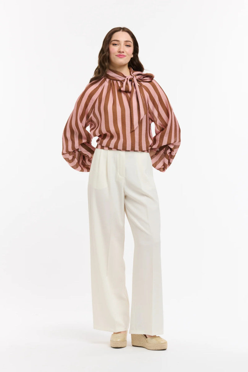 Striped Bow Neck Blouse Brown/Rose