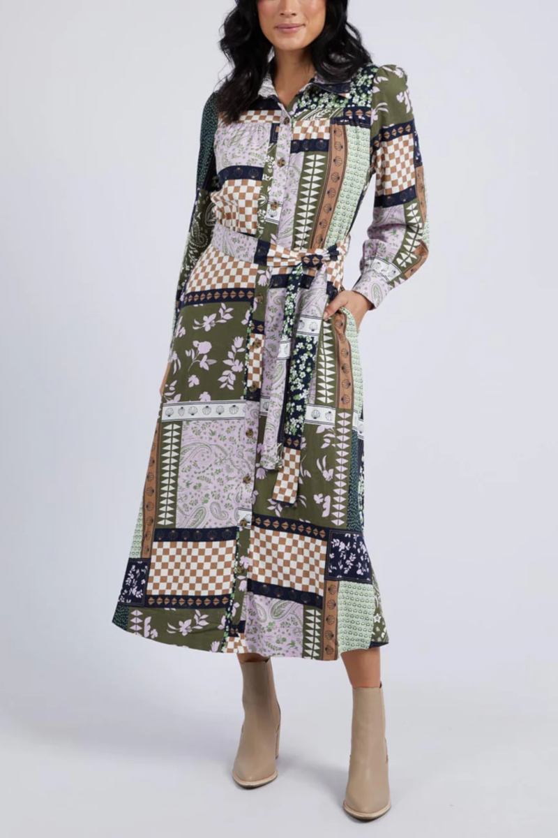 Elm - Vetiver Patchwork Dress