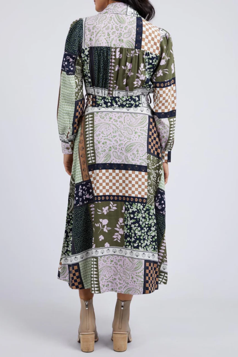 Elm - Vetiver Patchwork Dress