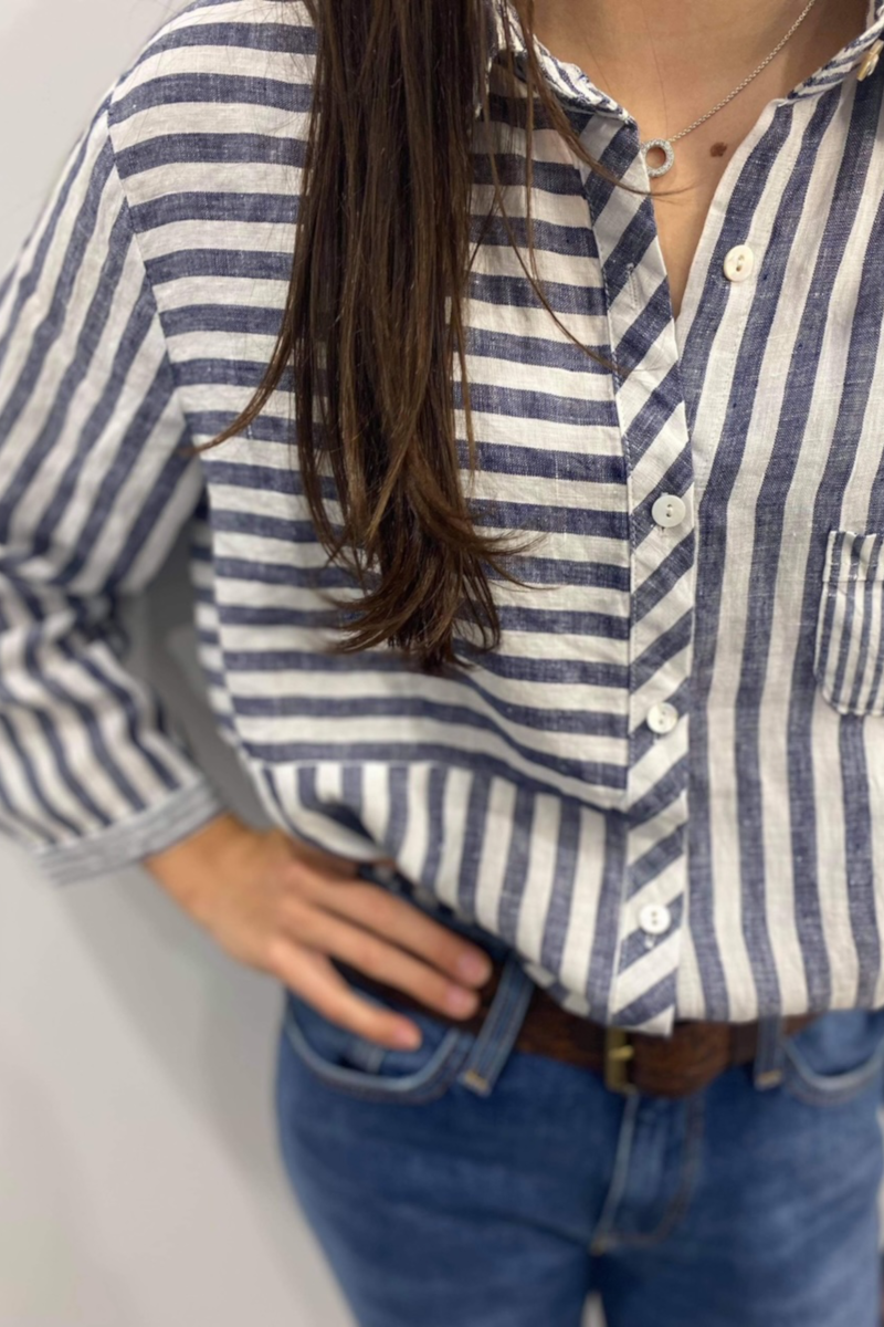 Worthier - Linen Stripe Shirt navy